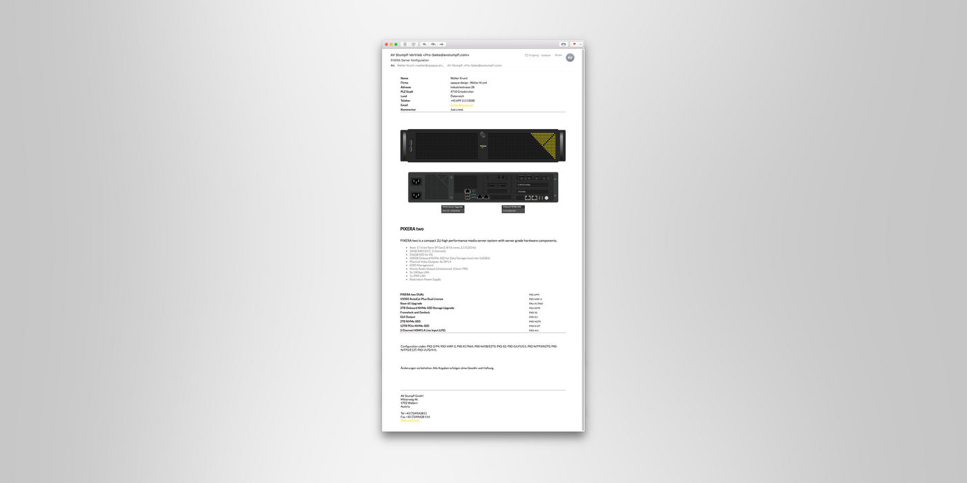 AV Stumpfl PIXERA Konfigurator Email AV Stumpfl PIXERA Konfigurator Email